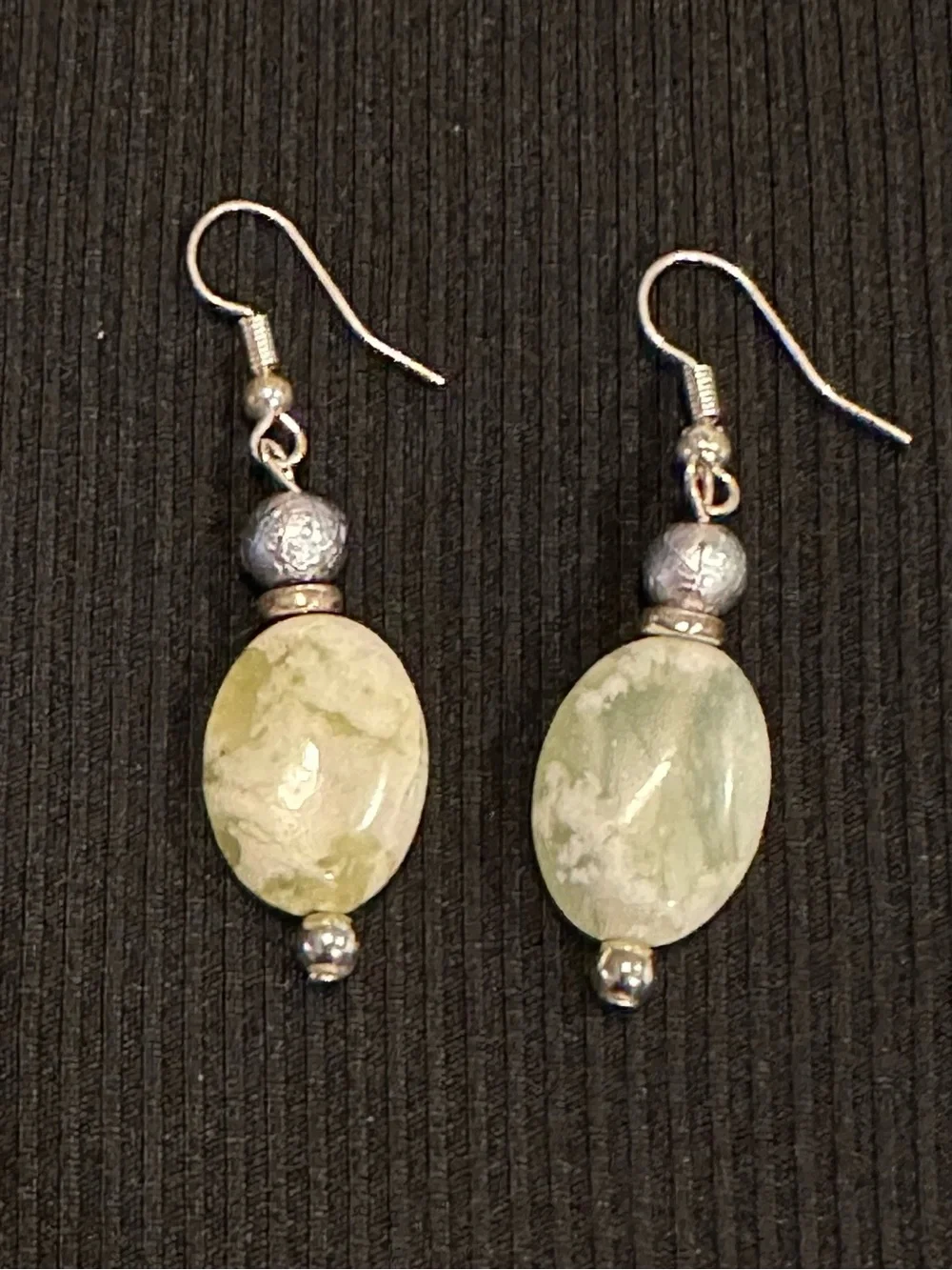 Natural Serpentine Green Jasper Dangle Earrings Handmade Artisan Boho Coin Drop